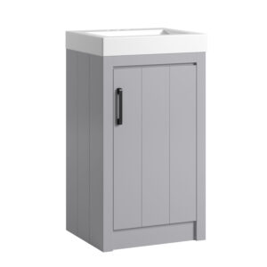 Baxwell Dove Grey 20in Vanity Combo - Black Handles - Angled View Silo